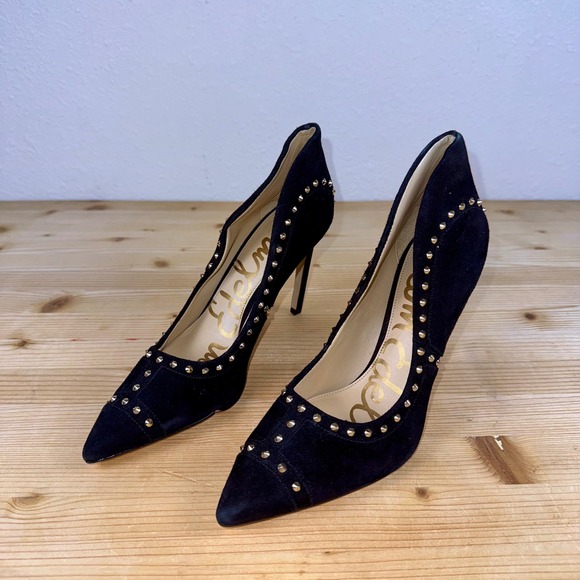 Sam Edelman‎ Black Suede Studded Pointed Toe Stiletto Heels Size 7 - Picture 1 of 6